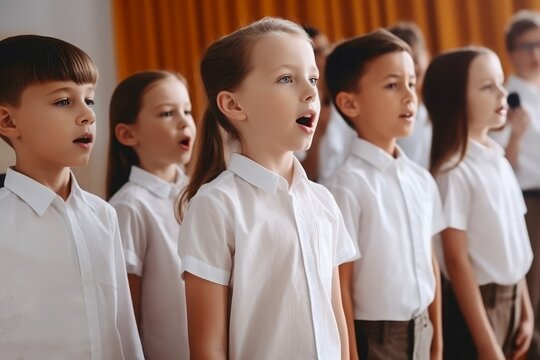 School choir group singing. Music vocal. Generate Ai