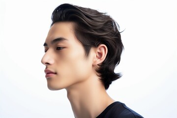 日本人の若い男性の横顔（若者・モデル・アジア人・白背景・背景なし）