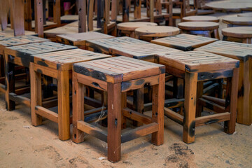 A busy and messy furniture processing factory