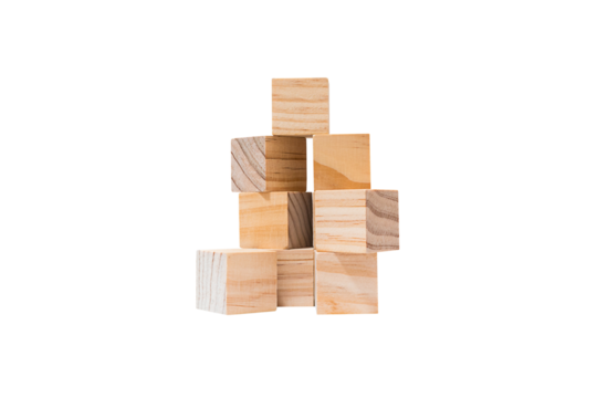 Wooden geometric shapes cube for conceptual design. Business, Education, game. isolated on a white background.PNG