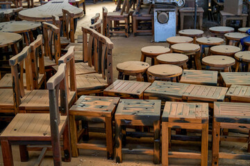 A busy and messy furniture processing factory
