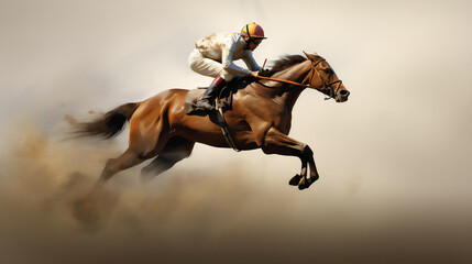 Horse Racing close up Photo. Sports, Horse racers. Ai generative.	
