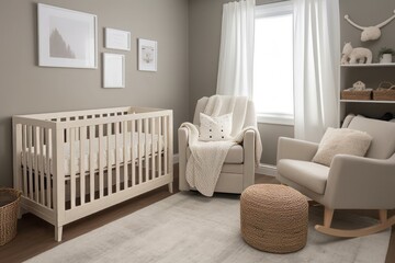 Soft baby room. Sweet infancy interior. Generate Ai