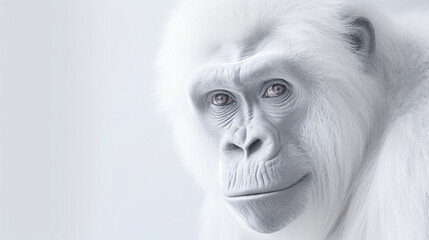 A serene portrait of an albino gorilla against a clean white background