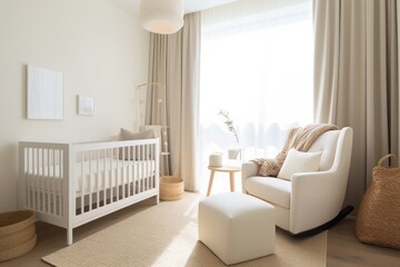 Soft baby room white. Month wall. Generate Ai