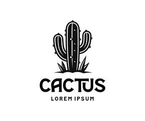potted cuctus in a black colour pot logo design vector