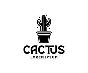 potted cuctus in a black colour pot logo design vector