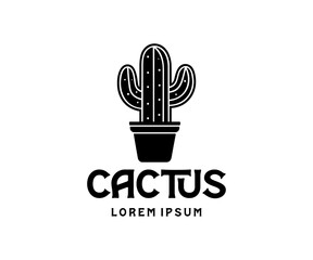 potted cuctus in a black colour pot logo design vector