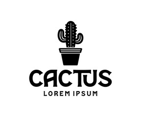potted cuctus in a black colour pot logo design vector