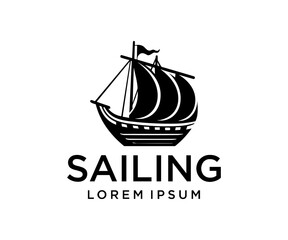 sailing ship logo template in white background