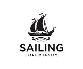 sailing ship logo template in white background