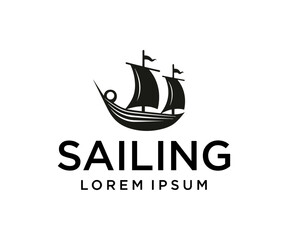 sailing ship logo template in white background