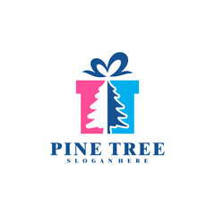 Gift with Pine Tree logo design vector. Creative Pine Tree logo concepts template