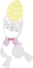 happy easter with bunny rabbit and egg, flat png transparent element character design