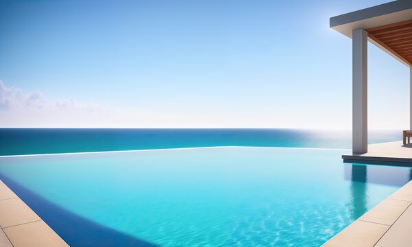 swimming pool with the horizon of the sea behind