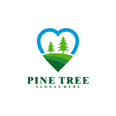Pine Tree with Love logo design vector. Creative Pine Tree logo concepts template