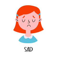 Sad cute little girl, Depressed girl looking lonely. Illustration of a sad child, helpless, bullying.