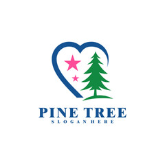 Pine Tree with Love logo design vector. Creative Pine Tree logo concepts template