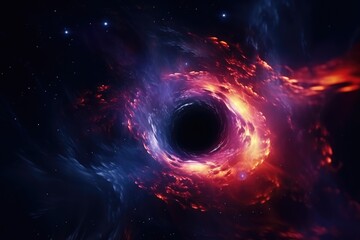 Black hole pulling vibrant nebulas into its core - Cosmic Phenomenon - rendered illustration - AI Generated - obrazy, fototapety, plakaty