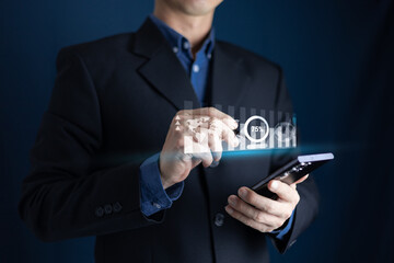 Business analysis big data sciences and economic growth with financial graph. Concept of virtual dashboard technology digital marketing and global economy investment network