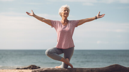 Obraz premium woman practicing yoga on the beach