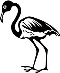 Black and white vector illustration of a flamingo, logo design of a bird