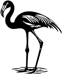 Obraz premium Black and white vector illustration of a flamingo, logo design of a bird