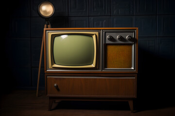 Retro old television on the black background