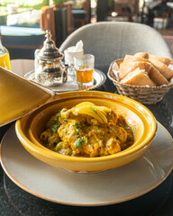 Delicious Moroccan chicken Tagine with olives and preserved lemons