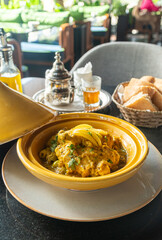Delicious Moroccan chicken Tagine with olives and preserved lemons