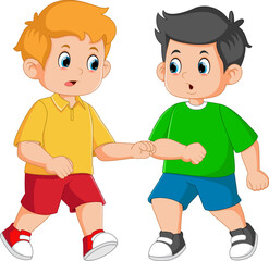 Two boys fighting each other