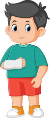 Cartoon little boy with broken arm