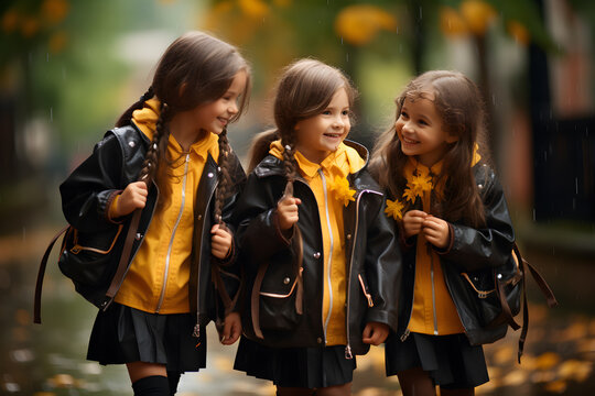 Young girls on their way back from school.created by generative AI technology
