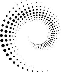 Concentric circle halftone dots. Abstract twisted dot shapes.