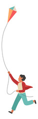 Obraz premium Boy running with kite. Kid catching wind with summer toy
