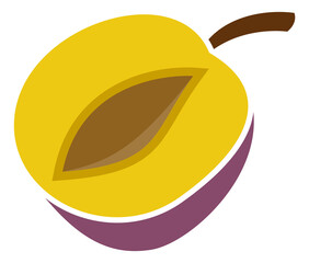 Plum cut icon. Half of purple ripe fruit
