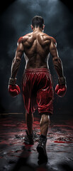 Fototapeta na wymiar AI lllustration of a Highly Detailed Boxer in Motion from Behind
