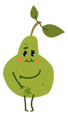 Shy fruit character. Cute green pear emoji
