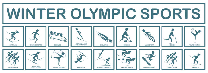 Winter Olympic sports. Set of sports icons. Winter Olympic sports icons. - obrazy, fototapety, plakaty