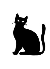 silhouette of a black cat with glowing eyes on transparent background 