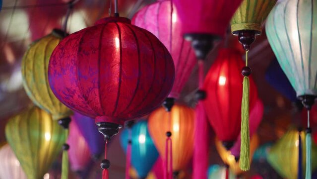 Tokyo, Japan - October 7, 2023: Vietnamese lanterns hanging from ceiling 
