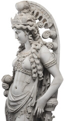 Obraz premium Indonesian sculpture of a beautiful goddess on a transparent background, with a grainy texture, vintage illustration