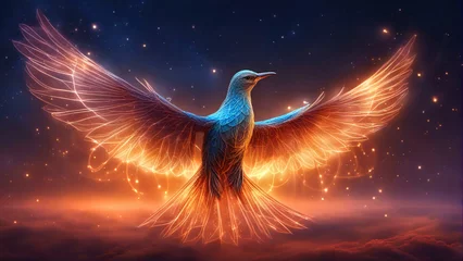 Fotobehang Magical dove bird with wings spread, glowing with energy. © saurav005