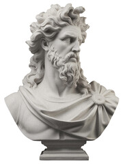 Greek bust of the god Zeus on a transparent background, with a grainy texture, vintage illustration