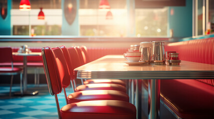 Empty Table in an American 50s Diner Backdrop 