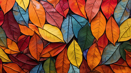 Fototapeta na wymiar Layered autumn leaves creating a mosaic of colors. AI generative