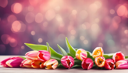 Beautiful tulip flowers bouquet and bokeh background