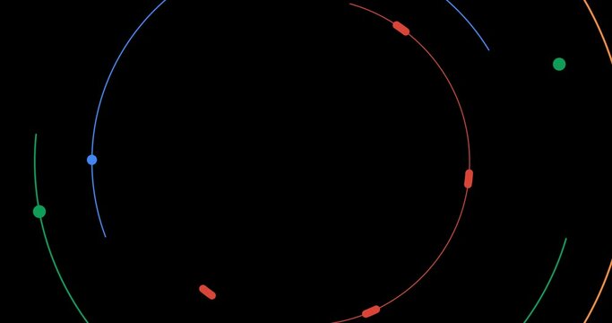 4k colorful rings seamless looping animated. Childish cosmos pattern on transparent background ( Alpha channel). Multicolor circular tunnel for funny dynamic design. Red orange green blue purple dots