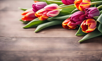 Naklejka na ściany i meble Beautiful tulip flowers bouquet and bokeh background