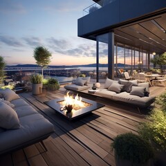 Fototapeta premium modern interior design, outdoor terrace and patio, luxury interior